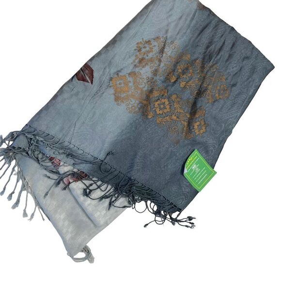 Handloom House silk floral saree stole scarf wrap - Picture 10 of 11